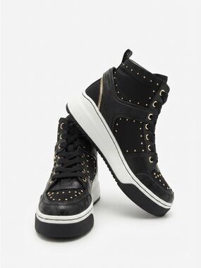 Michael Kors Lexi High-Top Platform Sneakers Black Gold Studs Size 5